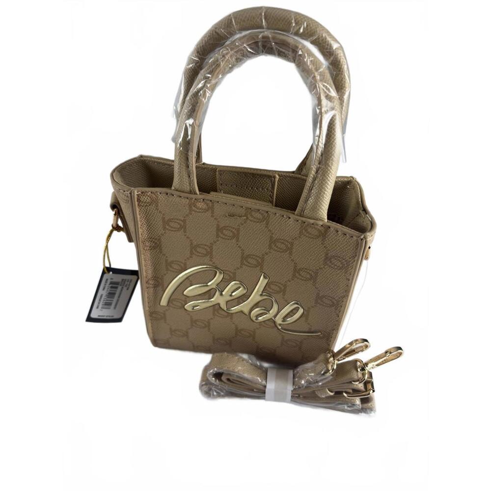 Bebe Gianna Monogram Crossbody Beige with Gold Hardware